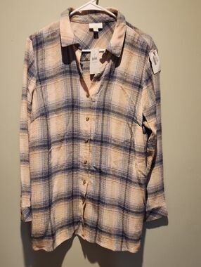 J. Jill Cream and Blue Plaid Button-Front Shirt
